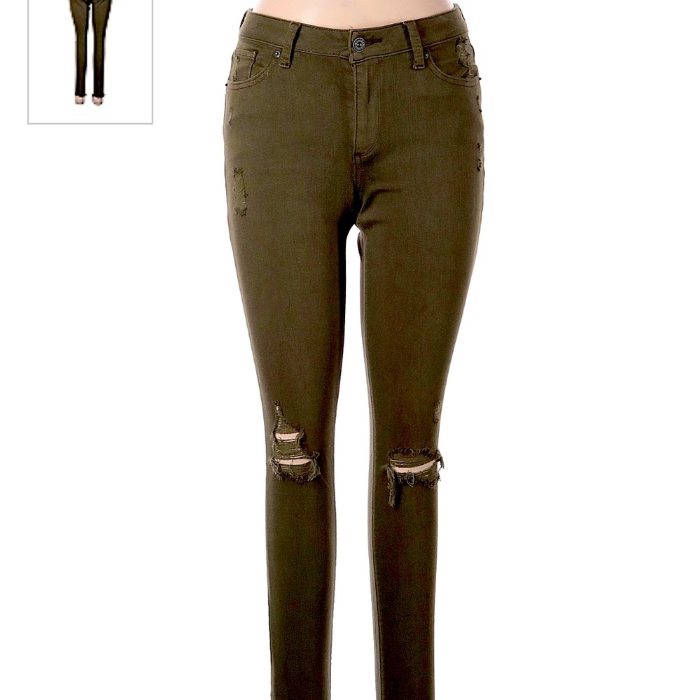 Lucky Brand hippie Distressed super skinny ripped vintage jeans olive Size 4/27